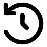Black circular arrow with a clock symbol inside, indicating time or a reset function