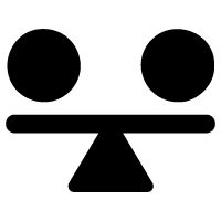 Icon of a seesaw with two circles on either end and a triangular base in the center