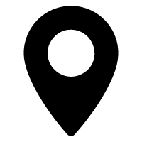 Black location pin icon with a circular center and pointed bottom