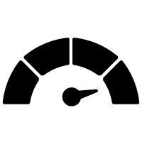 Black speedometer icon with a curved gauge and pointer indicating measurement