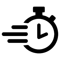 Black stopwatch icon with motion lines indicating speed or urgency