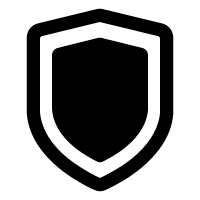 Black shield icon with a thick outer border and a solid inner shape, representing protection or security