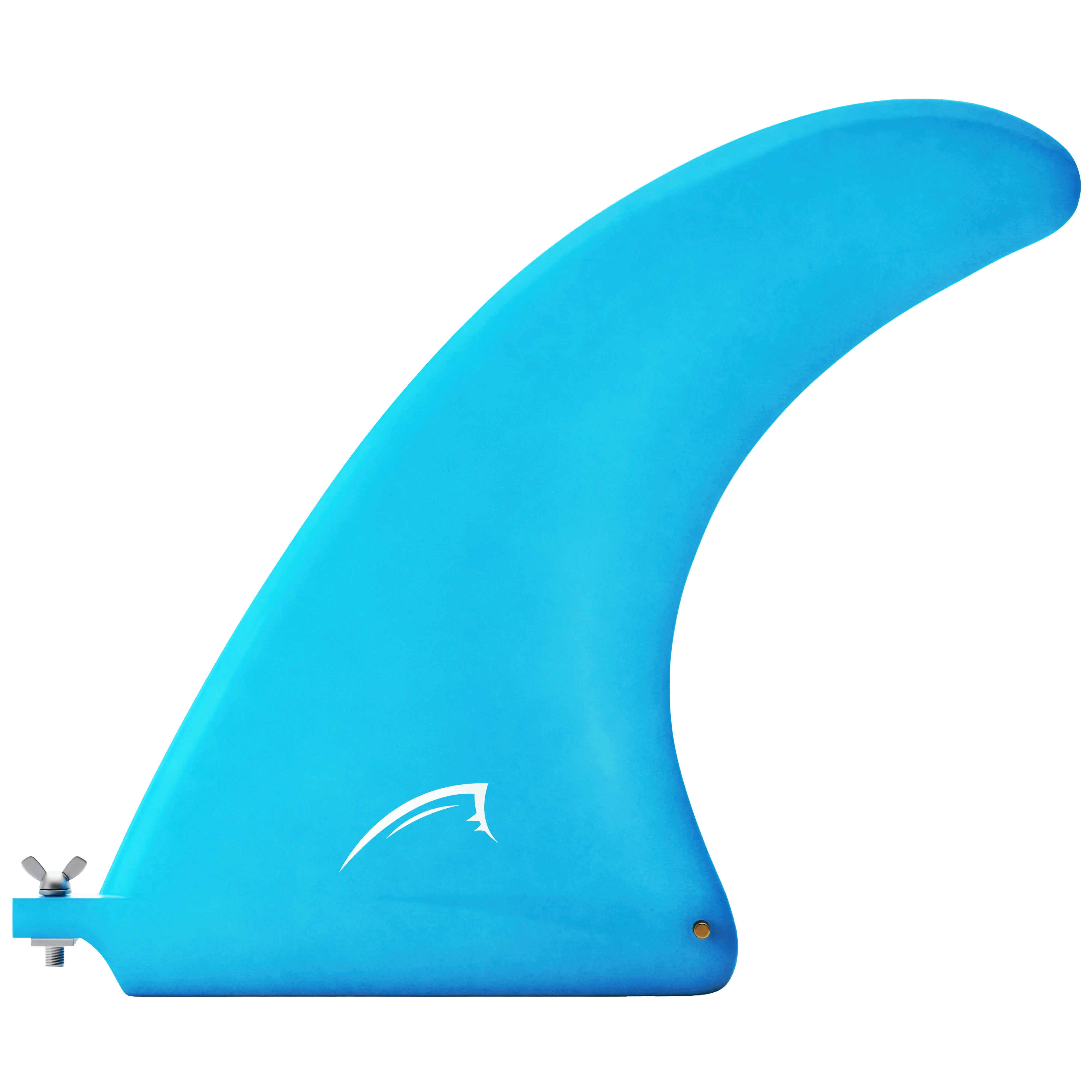 Blue fin for paddleboards with a curved shape and attachment screw on the base