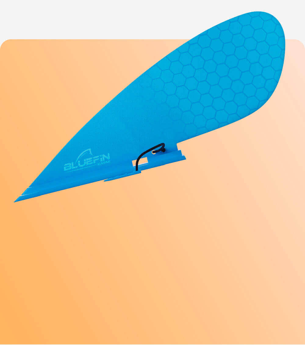 Bluefin kayak fin in bright blue with a honeycomb texture and attachment clip