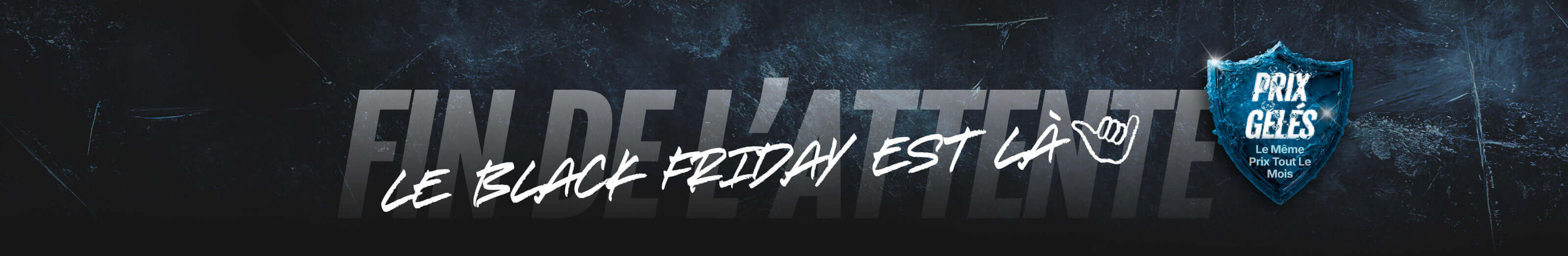 Text banner announcing Black Friday sales with icy blue shield and white lettering on dark background