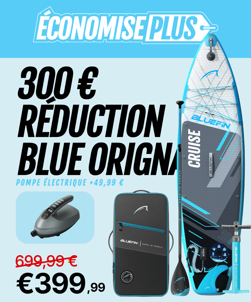 Pack de paddle gonflable Bluefin Cruise avec pagaie, sac et pompe électrique, réduit à 399,99 €